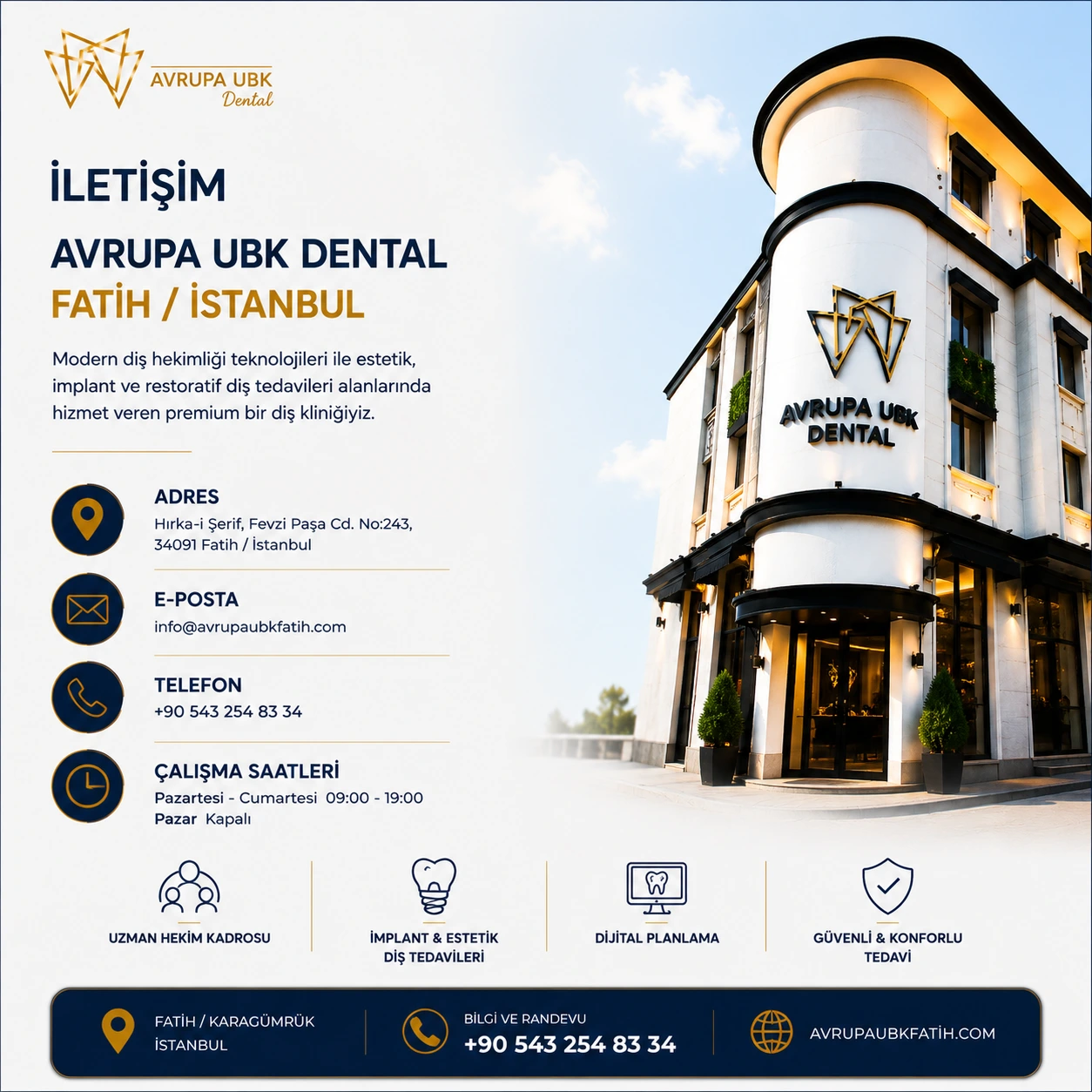 iletişim avrupa ubk dental diş kliniği fatih istanbul