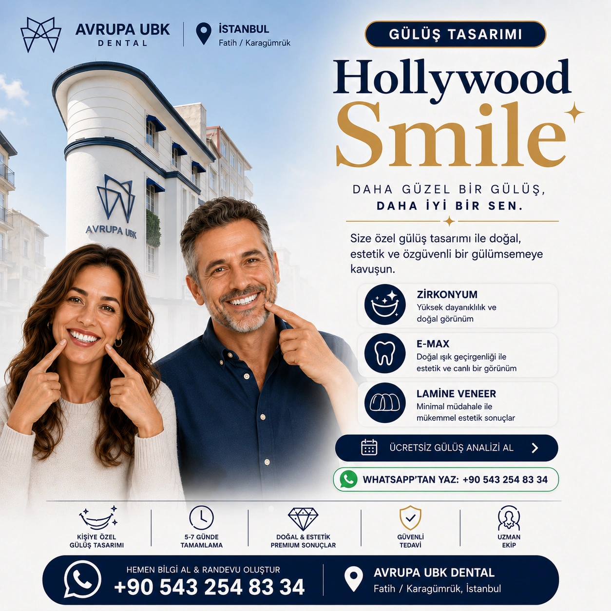 hollywood smile gülüş tasarımı avrupa ubk dental diş kliniği
